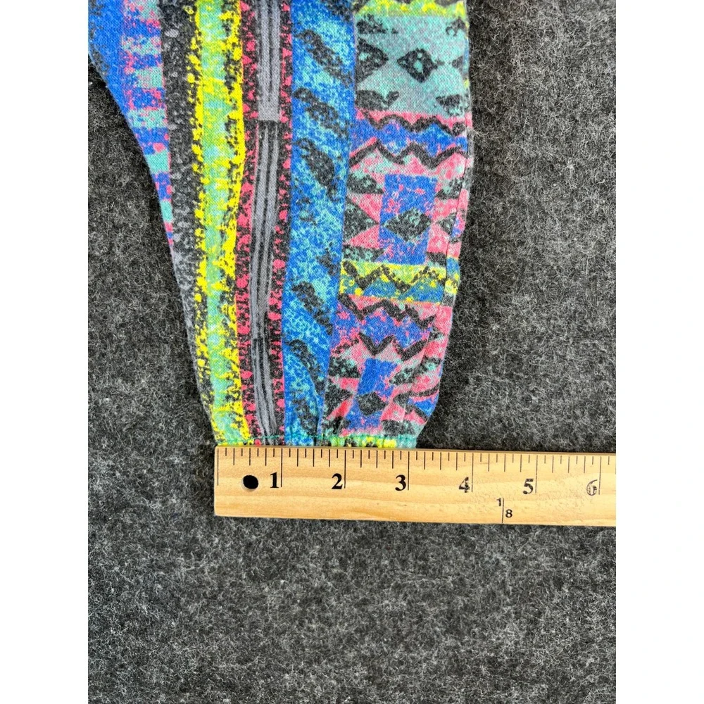 Vintage Kids Multi Color Geometric Abstract Print Fleece Joggers Pants 90s Surf